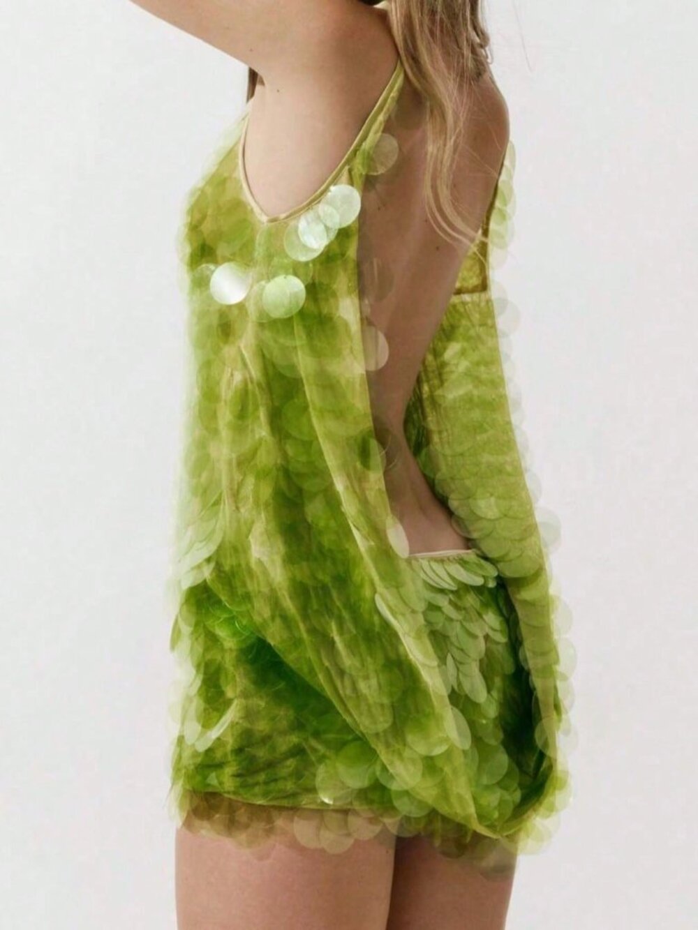 Green Vintage Women's Sequin Halter Bodycon Mini Dress - Picture 5 of 6